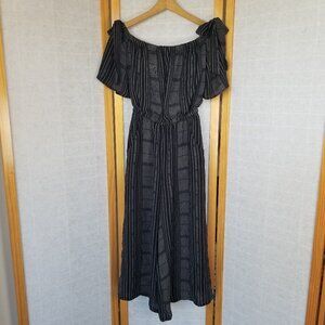 AUW Black Wide Leg Jumpsuit Size 6 Off Shoulder Wide Leg Gaucho Pockets
